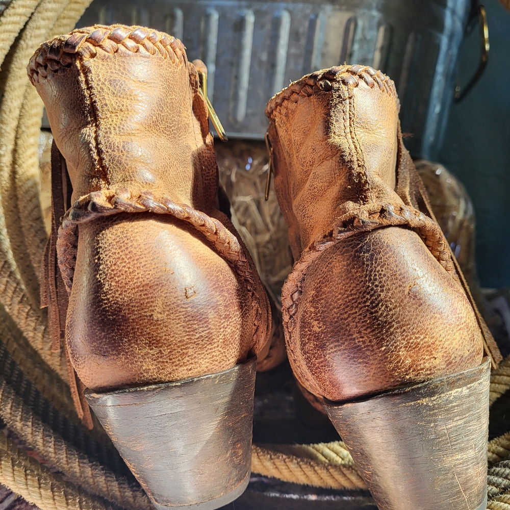 Old Gringo Brown Side Fringe Leather Heeled Boots - Picture 5 of 7
